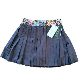 JOHNNY WAS Active Black Pleated Skort Floral Waistband Athletic Tennis Golf XS